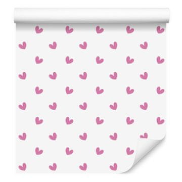 Tapeta s srčki v beli, pudrasto roza in vijolični barvi 50x1000 cm