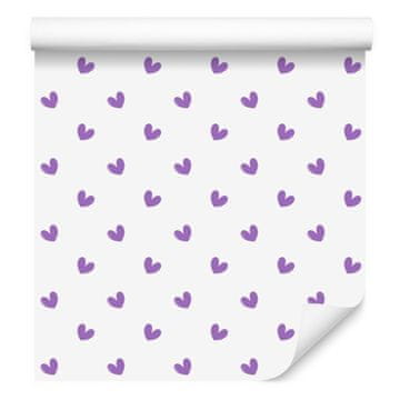 Tapeta s srčki v beli, sivkini in vijolični barvi 50x1000 cm
