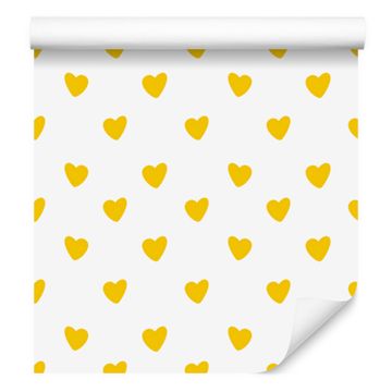 Tapeta s srčki v beli, kremni in rumeni barvi 50x1000 cm