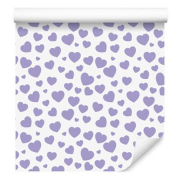 Tapeta s srčki v beli, modri in svetlo sivi barvi 50x1000 cm