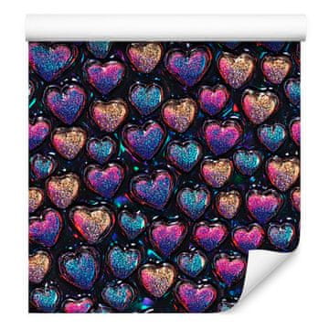 Neonska bleščeča srčka temno modra tapeta 50x1000 cm