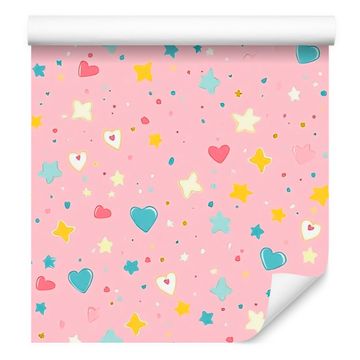 Tapeta Love, pudrasto roza in koralna, 50x1000 cm