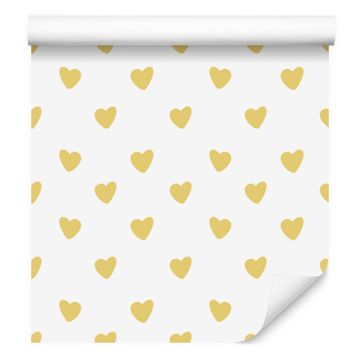 Tapeta s srčki v beli, kremni in rumeni barvi 50x1000 cm