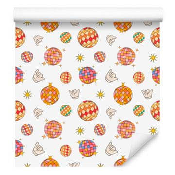Retro tapeta v beli, krem in breskovi barvi za dnevno sobo in spalnico 50x1000 cm