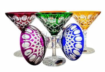 Marika Barvni kristalni kozarci za martini 110 ml - komplet 6 kosov, ročno izdelani z olivnim mrežastim vzorcem,