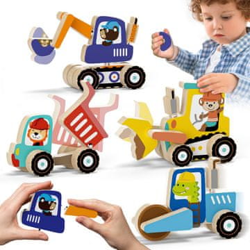 Grad Lehoo Montessori Gradbena Igrača Leseni Avtomobil Bager