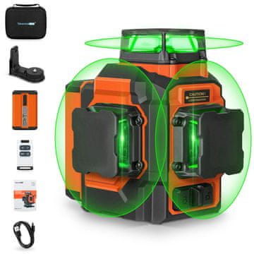 TT12LS zeleni križni laserski merilnik 3x360 5200mAh USB-C polnilni sistem