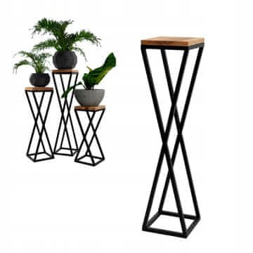 DE STOJEČA CVETLIČNA GREDICA Kovinska Loft Svetlo Lesena Črna Moderna Vichy M 19x19x77