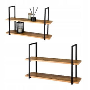 DE VISEČA POLICA Loft Industrial Stenska Črna Kovinska Lesena 80x22x50 Cesa M
