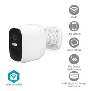 Nedis Zunanja kamera SmartLife Wi‑Fi 4MP Quad HD 1440p, IP66, pan/tilt, senzor gibanja, nočno gledanje, bela