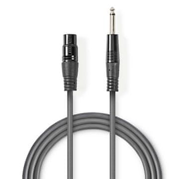 Nedis Neuravnotežen zvočni kabel | XLR 3-polni ženski | 6,35 mm moški | Ponikljano | 1,50 m | Okrogla | PVC | Temno siva | Kartonski tulec