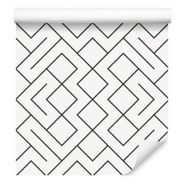 Bela tapeta z geometrijskim vzorcem za dnevno sobo in spalnico 50x1000 cm