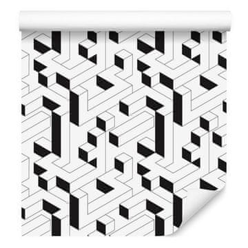 Bela tapeta z geometrijskim vzorcem za dnevno sobo in spalnico 50x1000 cm