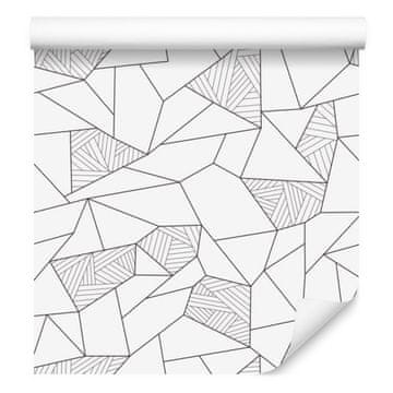 Bela tapeta z geometrijskim vzorcem za dnevno sobo in spalnico 50x1000 cm