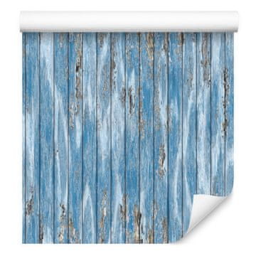 Modra tapeta z lesenimi deskami, 50x1000 cm