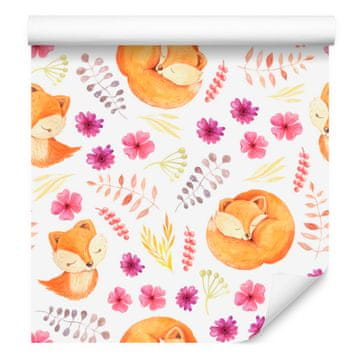 Fototapeta Little Foxs with Flowers za dnevno sobo in spalnico 50x1000 cm