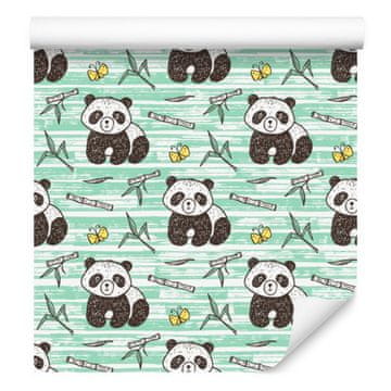 Fototapeta s pandami na zelenem ozadju za dnevno sobo in spalnico 50x1000 cm