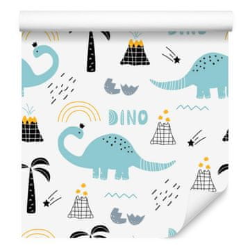 Fototapeta z dinozavri, drevesi in naravo za dnevno sobo in spalnico 50x1000 cm