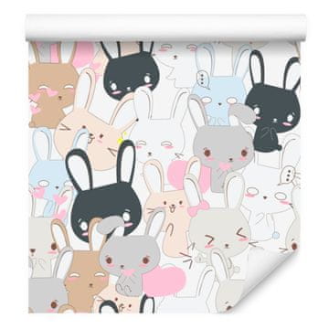 Tapeta z zajci na svetlem ozadju za dnevno sobo in spalnico 50x1000 cm