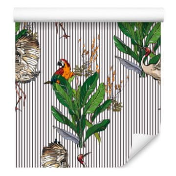 Fototapeta s papigami in žerjavi za dnevno sobo in spalnico 50x1000 cm