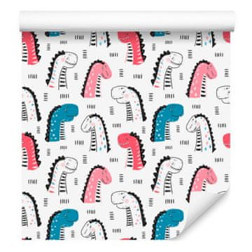 Barvita tapeta z dinozavri in pikami za dnevno sobo in spalnico 50x1000 cm