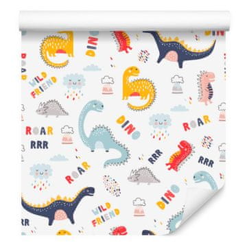 Barvita tapeta z dinozavri in oblaki za dnevno sobo in spalnico 50x1000 cm
