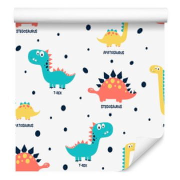 Barvita tapeta z dinozavri in pikami za dnevno sobo in spalnico 50x1000 cm