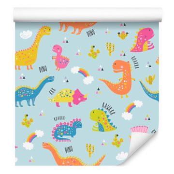 Fototapeta Barviti dinozavri, kaktusi, mavrice za dnevno sobo in spalnico 50x1000 cm