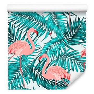 Tapeta z listi in flamingi za dnevno sobo in spalnico 50x1000 cm