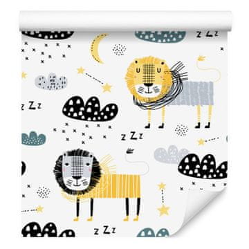 Tapeta z levi, oblaki in lunami za dnevno sobo in spalnico 50x1000 cm