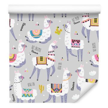 Tapeta z lamami in pisanimi živalmi za dnevno sobo in spalnico 50x1000 cm
