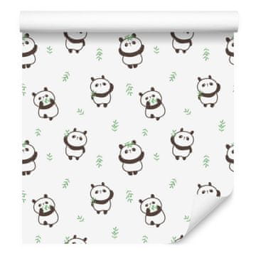 Fototapeta s pandami in listi v ozadju za dnevno sobo in spalnico 50x1000 cm
