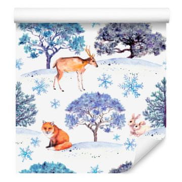 Fototapeta Lisice, jeleni, zajci in drevesa za dnevno sobo in spalnico 50x1000 cm