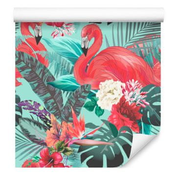 Fototapeta Flamingo, rože in narava za dnevno sobo in spalnico 50x1000 cm