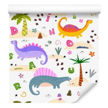 Barvita tapeta z dinozavri in palmami za dnevno sobo in spalnico 50x1000 cm