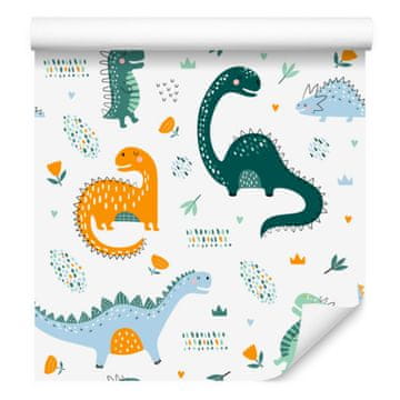 Tapeta z dinozavri, listi in cvetovi za dnevno sobo in spalnico 50x1000 cm