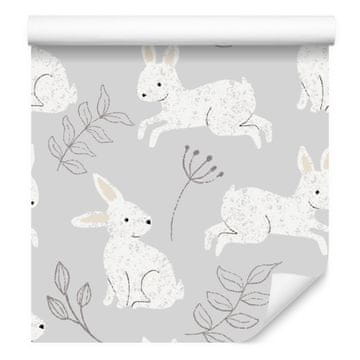 Tapeta z zajci med rastlinami za dnevno sobo in spalnico 50x1000 cm