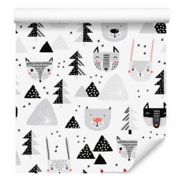 Tapeta z lepimi gozdnimi živalmi za dnevno sobo in spalnico 50x1000 cm