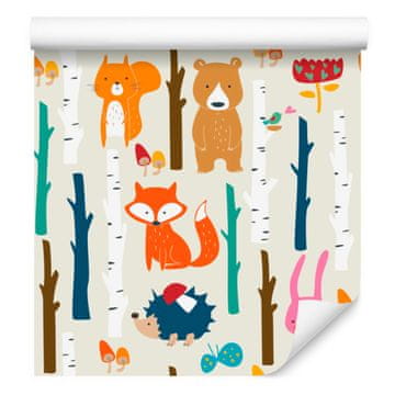 Tapeta z veselimi gozdnimi živalmi za dnevno sobo in spalnico 50x1000 cm