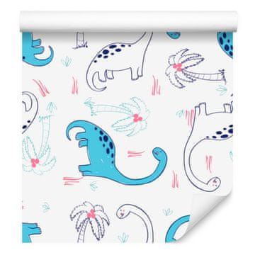 Fototapeta z dinozavri in palmami za dnevno sobo in spalnico 50x1000 cm