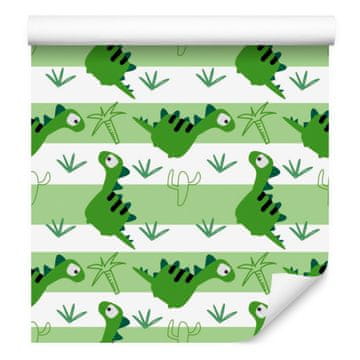 Fototapeta z dinozavri v zeleni in črtasti barvi za dnevno sobo in spalnico 50x1000 cm