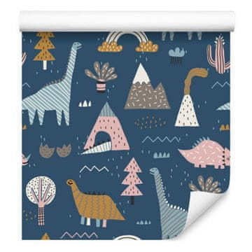 Fototapeta Barviti dinozavri z mavricami in oblaki za dnevno sobo in spalnico 50x1000 cm