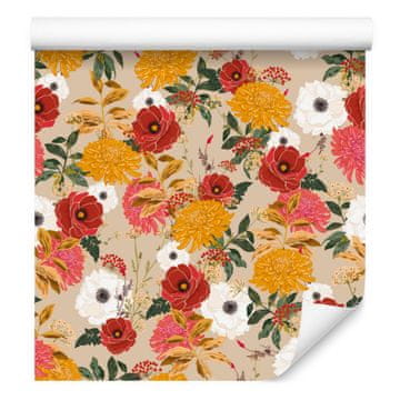 Tapeta z barvitim cvetjem v retro slogu za dnevno sobo in spalnico 50x1000 cm