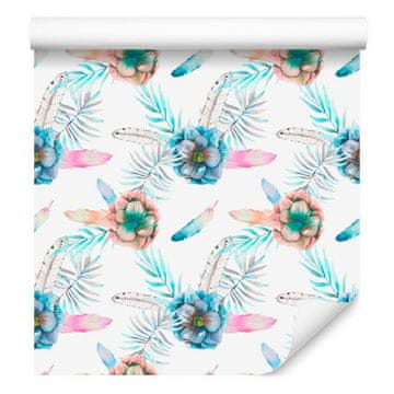 Tapeta z anemoni in perjem za dnevno sobo in spalnico 50x1000 cm
