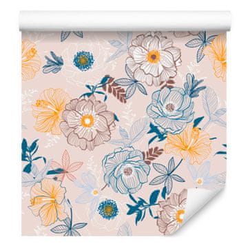 Tapeta z nežnimi pisanimi rožami za dnevno sobo in spalnico 50x1000 cm