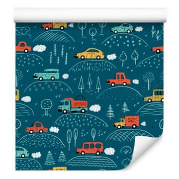 Barvita tapeta z avtomobili in drevesi za dnevno sobo in spalnico 50x1000 cm