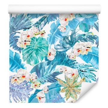Tapeta z listi in cvetovi magnolije za dnevno sobo in spalnico 50x1000 cm