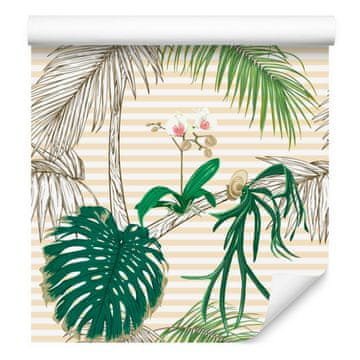 Tapeta z zelenimi listi in palmami za dnevno sobo in spalnico 50x1000 cm