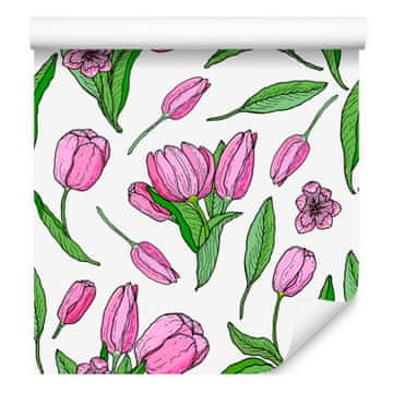 Fototapeta Narisani cvetoči tulipani za dnevno sobo in spalnico 50x1000 cm