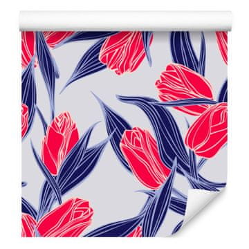 Fototapeta Poslikani šopki rož in tulipanov za dnevno sobo in spalnico 50x1000 cm